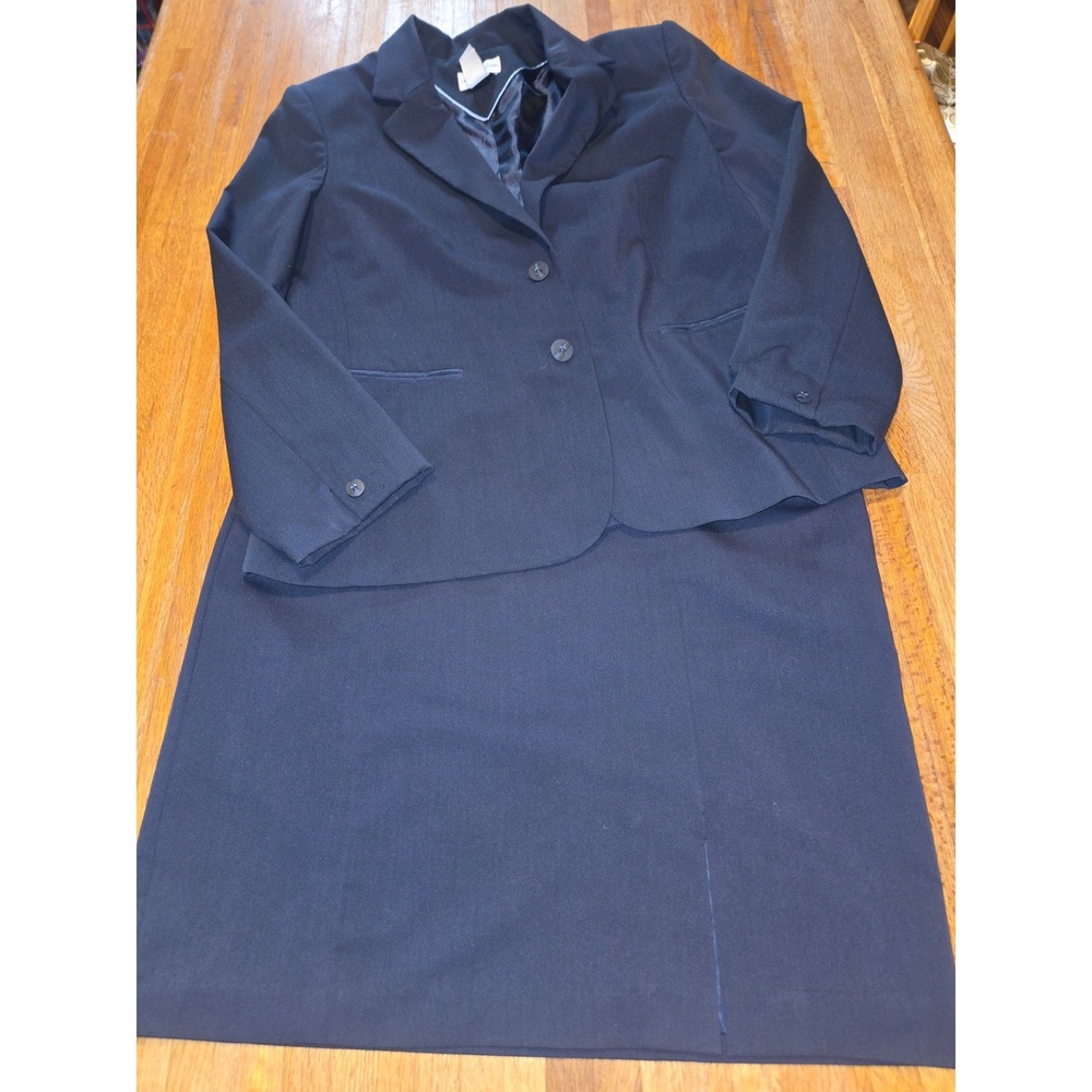 Jaclyn Smith Women 14 Navy 2 Pc Office Business Pencil Skirt 2 Button Blazer Set